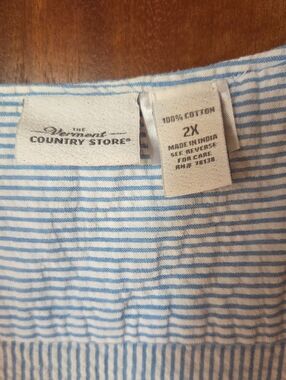 Vermont Country Store Blue & White Striped Seersucker Midi Dress - 2X